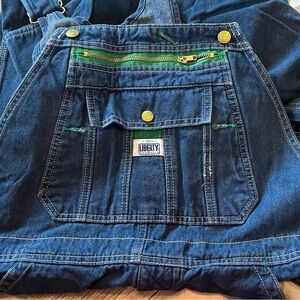Liberty 34x30 Dark Blue Denim Overalls with Green Trim